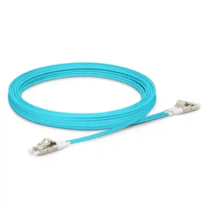 OM3 LC to LC UPC short boot duplex fiber optic patch cord