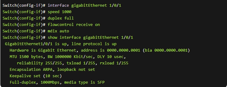 Configuration example of SFP port on Cisco switch